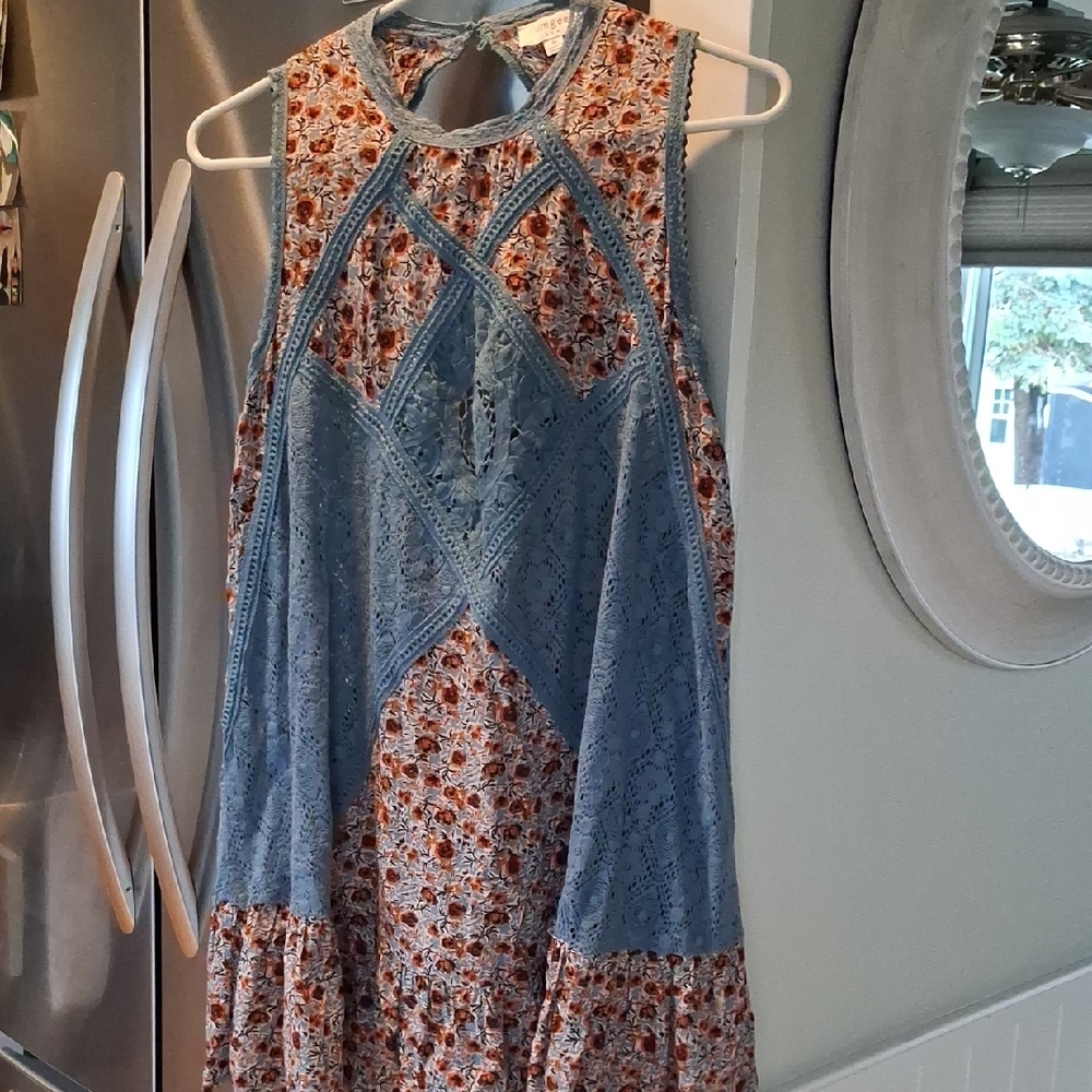 Umgee Blue Lace Floral Dress